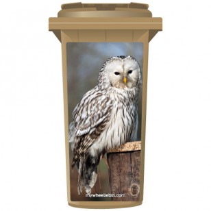 White Owl On Post Wheelie Bin Sticker Panel